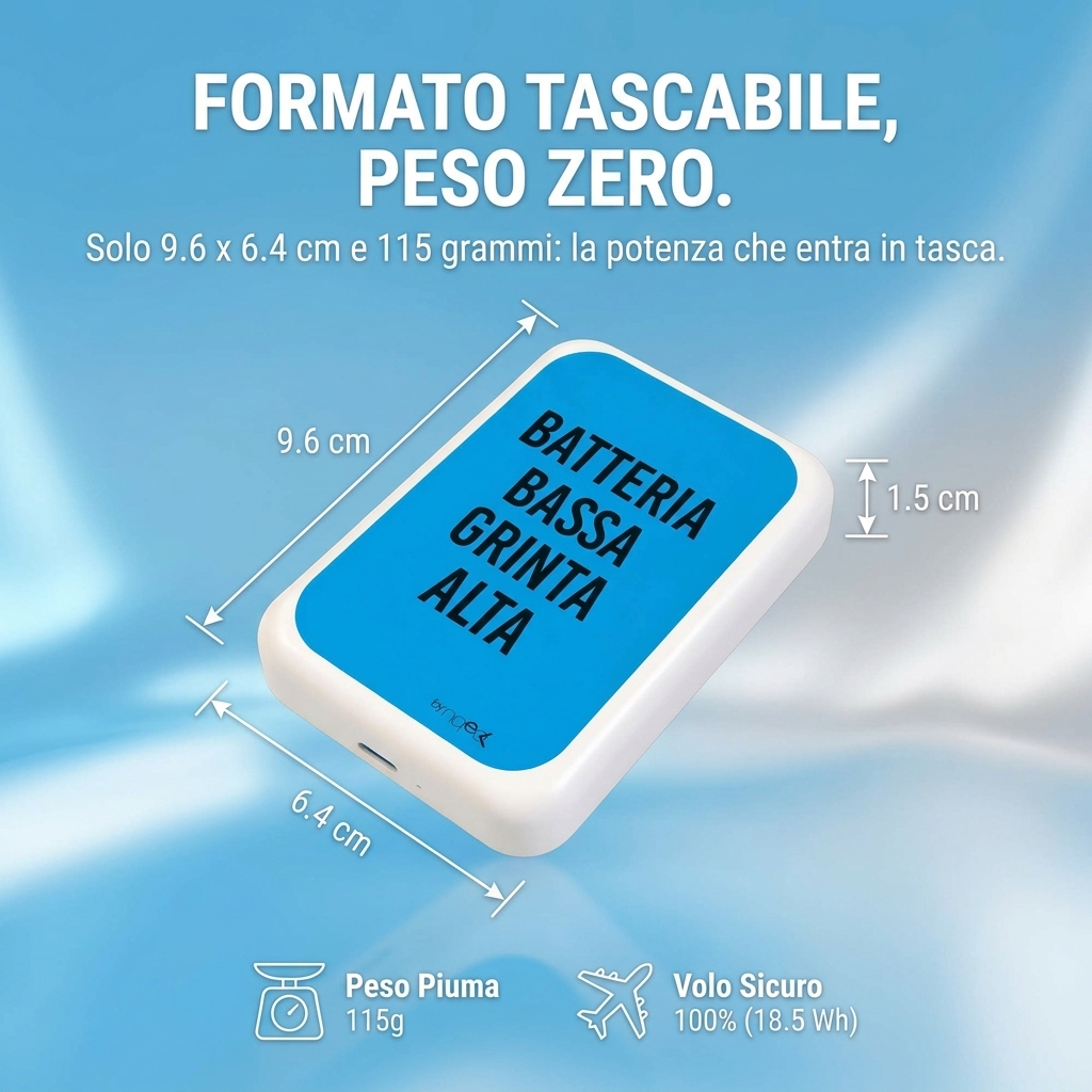 Dimensioni del power bank: 9,6 x 6,4 x 1,5 cm