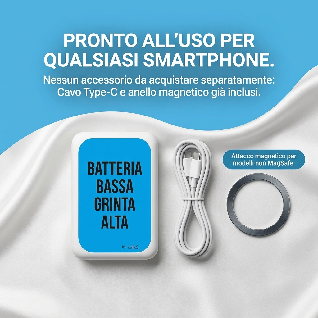 Kit completo: power bank, cavo Type-C e anello magnetico adesivo inclusi