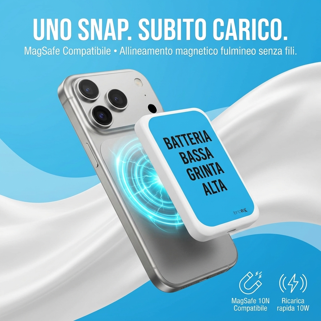 Aggancio magnetico istantaneo del power bank sul retro dello smartphone